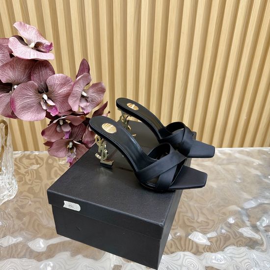 Yves Saint Laurent Elegant Cross-Strap High Heels with Metal Accents