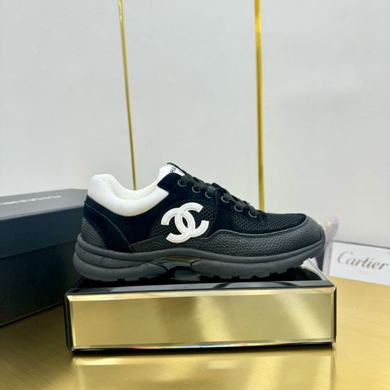Chanel Classic Two-Tone Casual Sneakers with Genuine Leather Upper
