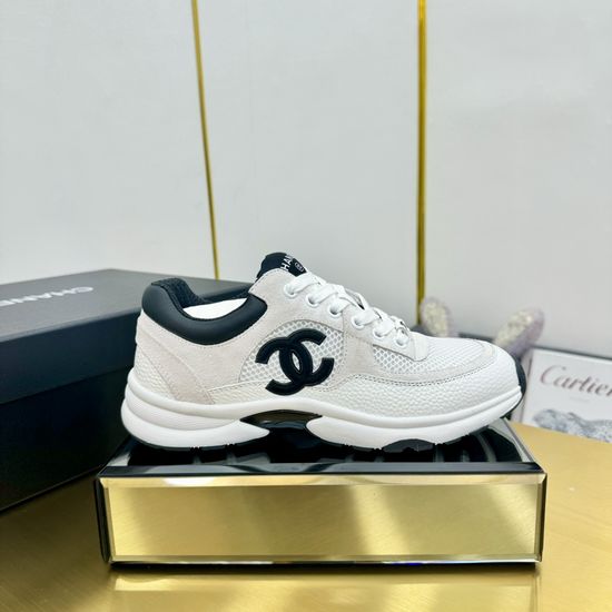 Chanel Classic Two-Tone Casual Sneakers with Genuine Leather Upper