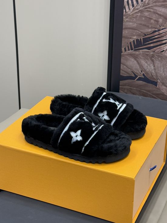 Louis Vuitton Shearling Lined Warm Plush Cozy Winter Slippers