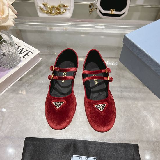 Prada Soft Mary Jane Flats With Gold Tone Buckle