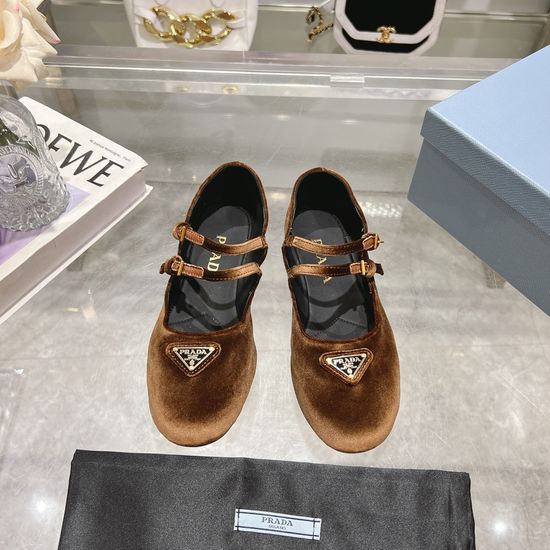 Prada Soft Mary Jane Flats With Gold Tone Buckle