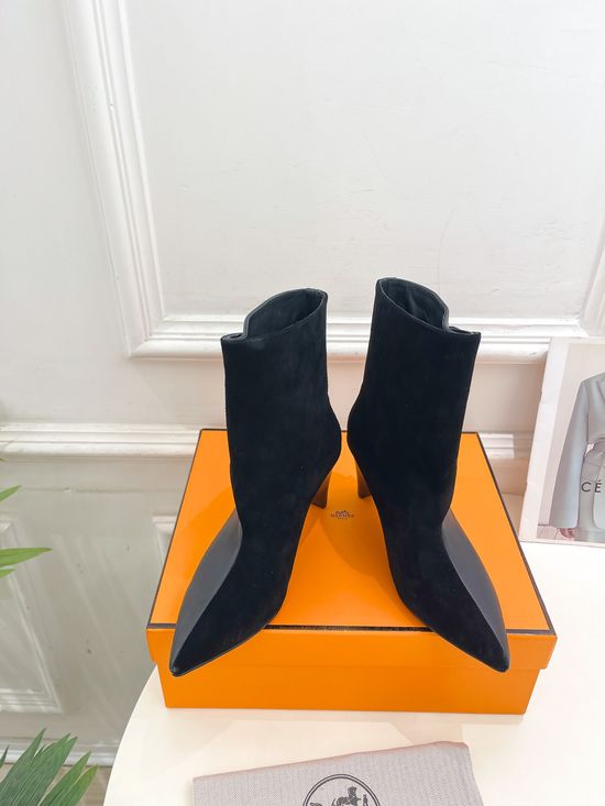 Hermes Pointed Toe Leather Tall Boots Stiletto Heel Comfortable Lining