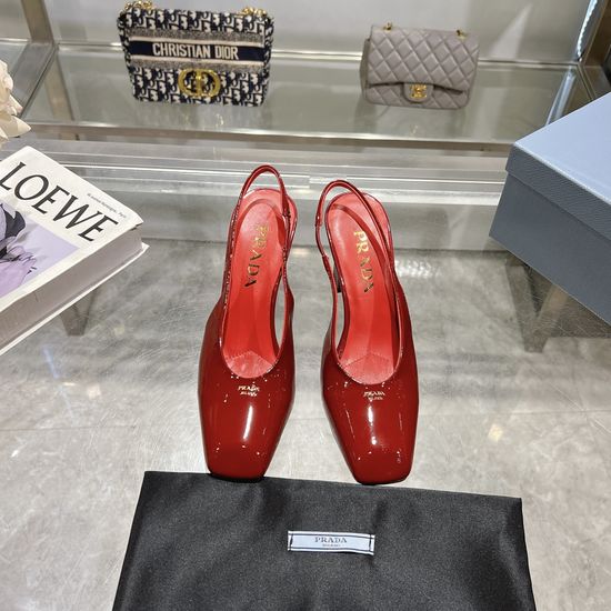 Prada Square Toe Block Heel Slip On Dress Sandals