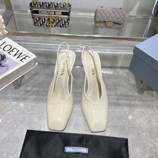 Prada Square Toe Block Heel Slip On Dress Sandals