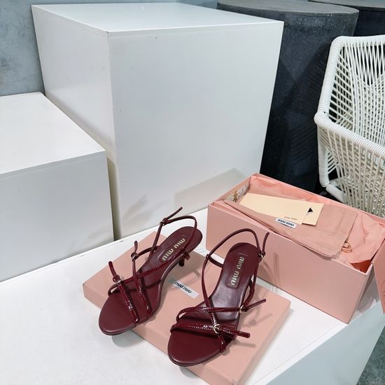 Miu Miu Kitten Heel Patent Leather Strappy Sandals
