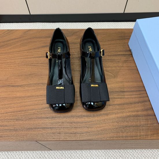 Prada T-strap Bow Mary Jane Flats with Patent Leather Upper