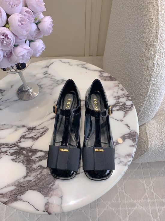 Prada Bow Decor Block Heel Mary Jane Shoes