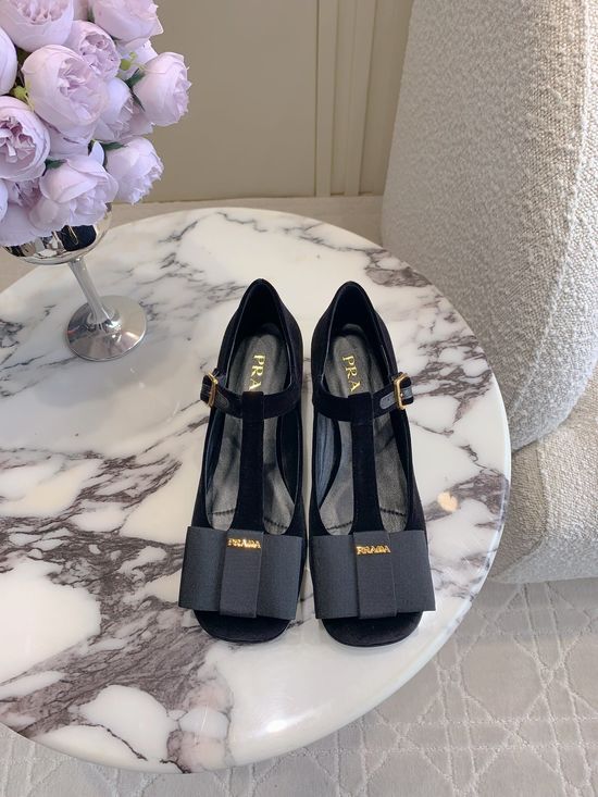 Prada Bow Decor Block Heel Mary Jane Shoes