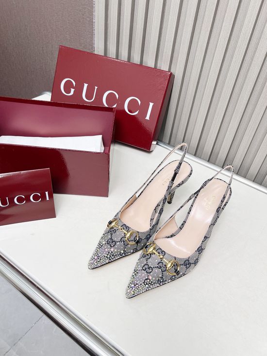 Gucci Embellished Patterned Denim High Heel Dress Shoes