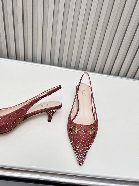Gucci Embellished Patterned Denim High Heel Dress Shoes