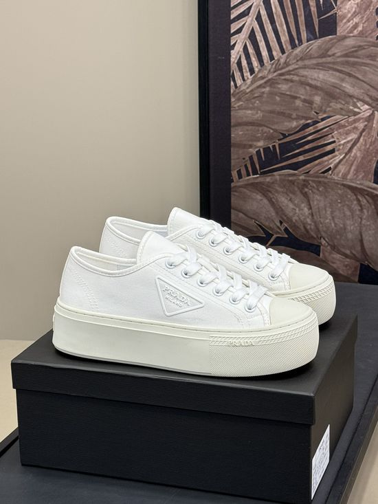 Prada Lightweight Twill Elevated Platform Canvas Casual Shoes
