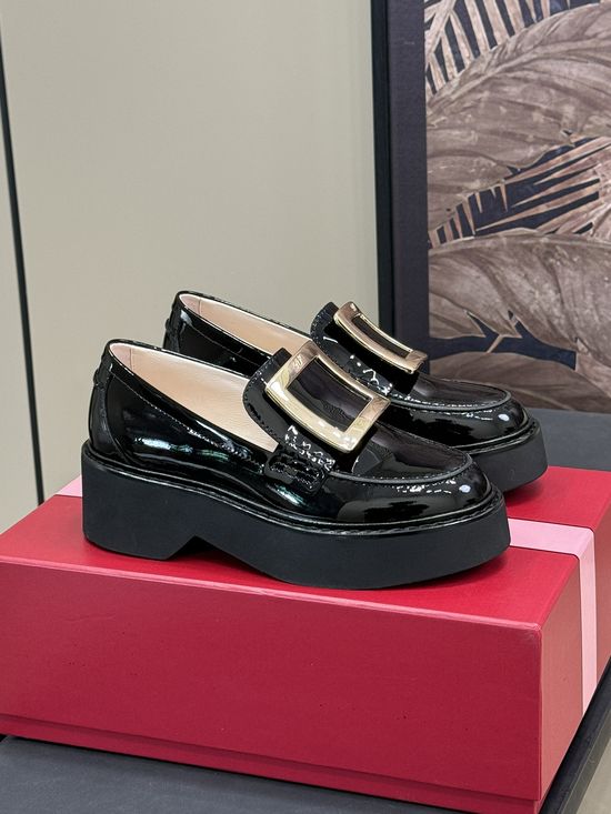 Roger Viver Crystal Buckle Patent Leather Elevated Platform Loafers