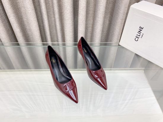 Celine Elegant Pointed Toe Kitten Heel Leather Pumps