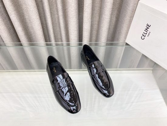 Celine British Style Loafers with Metal Buckle Patent Leather Upper