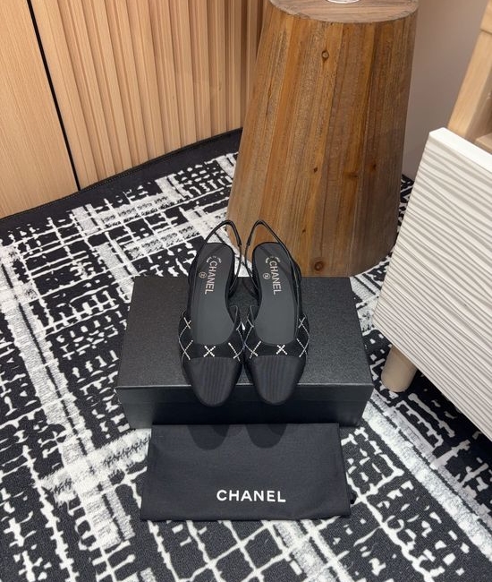Chanel Rhinestone Suede Slingback Sandals with Leather Sole