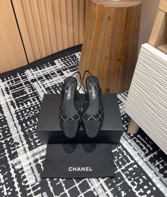 Chanel Rhinestone Suede Slingback Sandals with Leather Sole