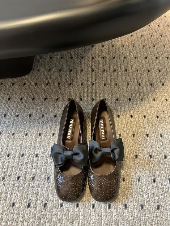 Miu Miu Bow Decor Block Heel Mary Jane Shoes