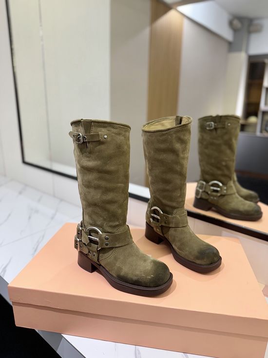 Miu Miu Vintage Distressed Leather Ankle Boots Retro Anti-slip Sole