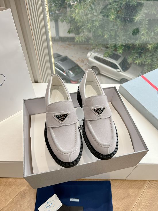 Prada Triangle Logo Slip-on Wool Shoes Frosted Upper Durable Sole