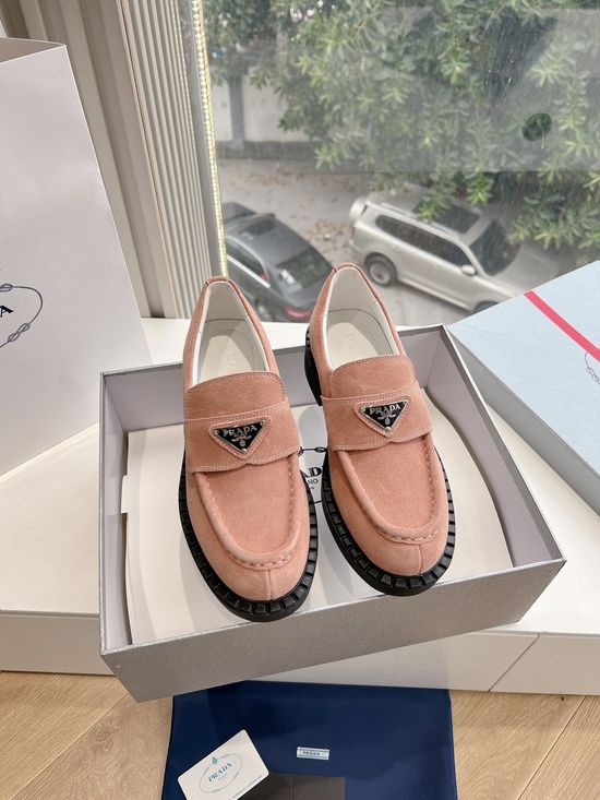 Prada Triangle Logo Slip-on Wool Shoes Frosted Upper Durable Sole