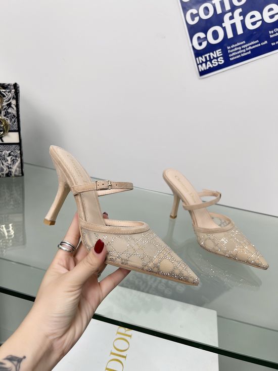 Christian Dior Rhinestone Embellished Kitten Heel Mule Sandals