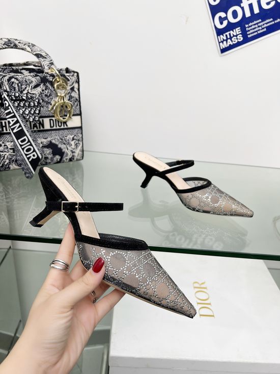 Christian Dior Rhinestone Embellished Kitten Heel Mule Sandals