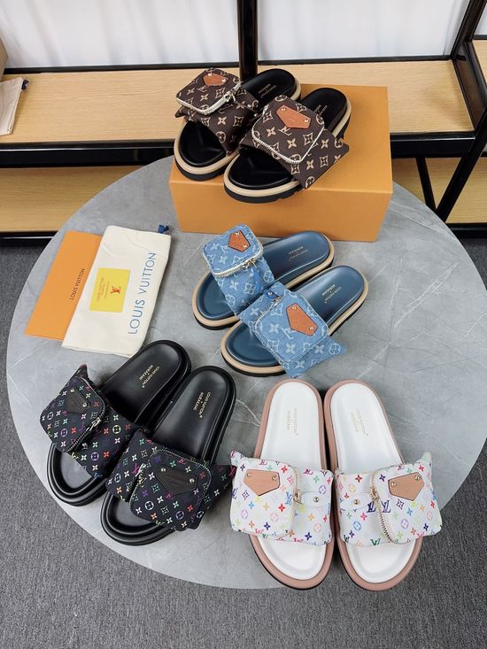 Louis Vuitton Embossed Pattern Adjustable Strap Comfort Cushion Slippers