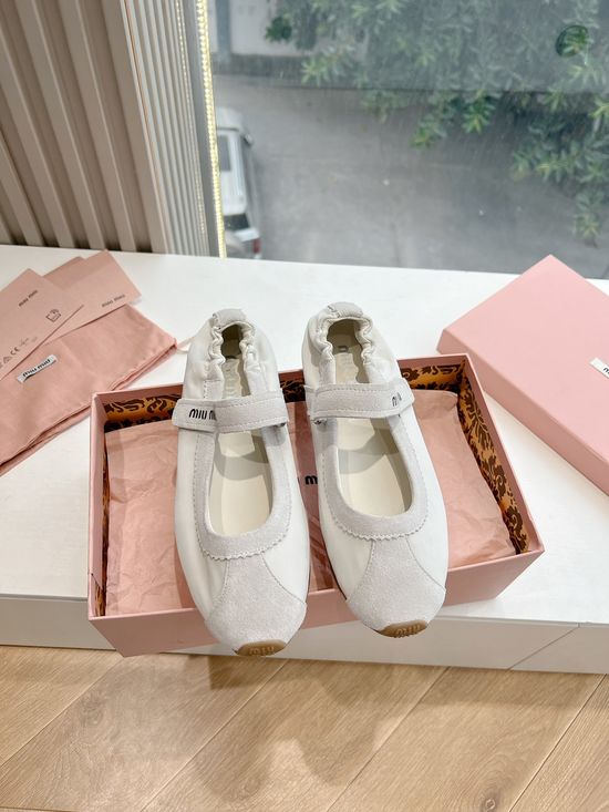 Miu Miu Coin Decor Loafer Ballet Shoes Soft Suede Leather Upper