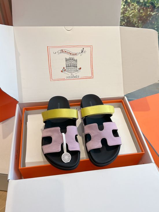 Hermes Casual Buckle Leather Slippers Soft Sole Comfortable Daily Shoes