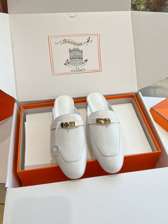 Hermes Genuine Leather Non-slip Loafer Mules with Soft Insole