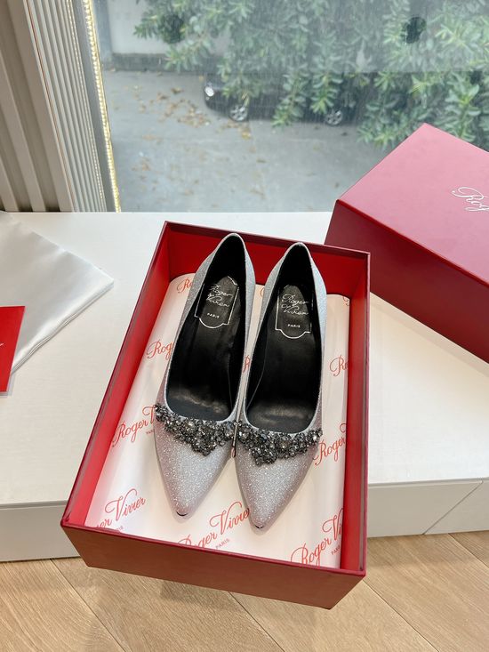 Roger Viver Rhinestone Buckle Mid Heel Mary Jane Silk Shoes
