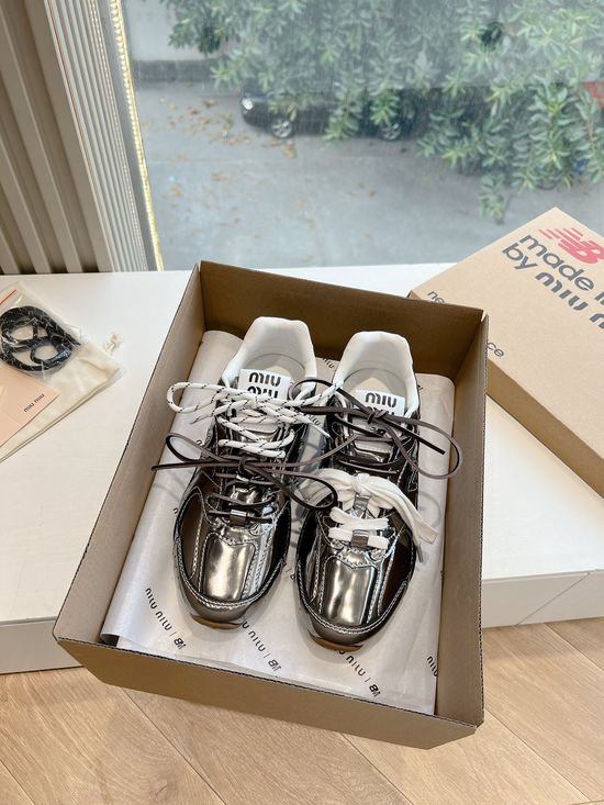 Miu Miu Metallic Accent Trainers with Breathable Mesh and Leather