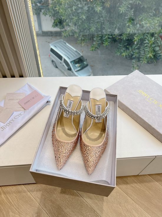 Jimmy Choo Rhinestone Decor Pointed Toe Chunky Heel Elegant Pumps