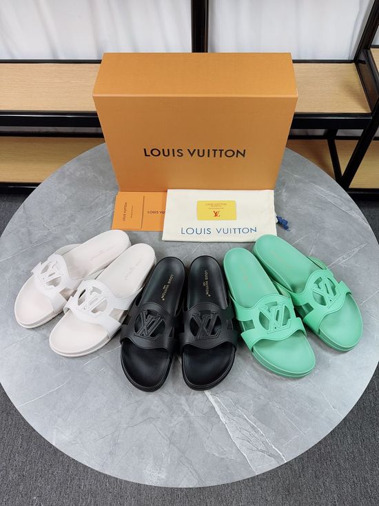 Louis Vuitton Embroidered Logo Slippers Premium Leather Comfortable Footwear