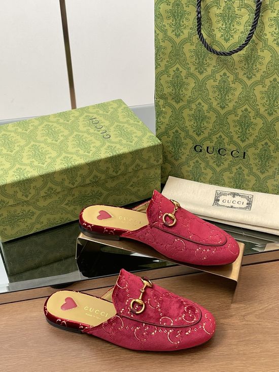 Gucci Velvet Embroidered Loafer Mules with Leather Sole