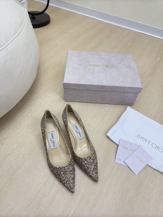 Jimmy Choo Gold Gradient Sequin Mid Heel Pumps Premium Quality