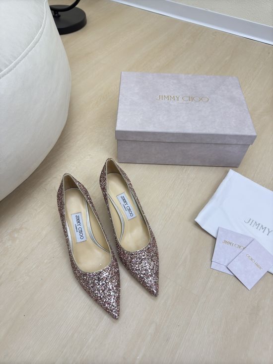 Jimmy Choo Low Heel Sequin Pumps Soft Sheepskin Lining Leather Outsole