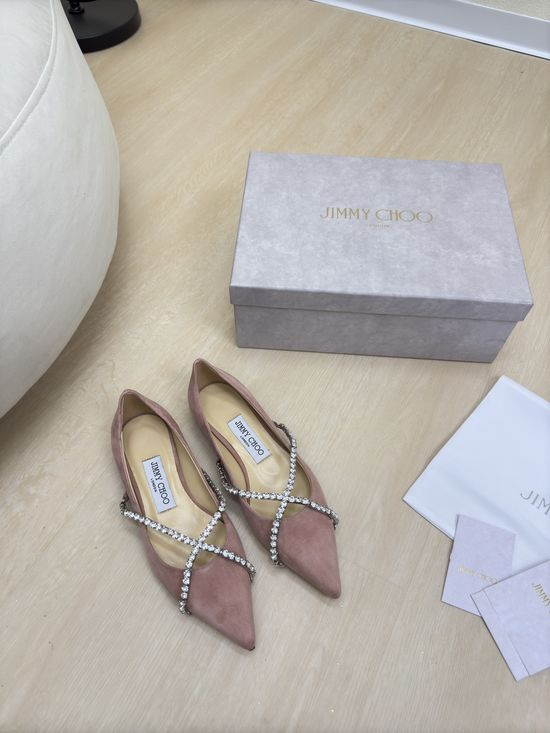 Jimmy Choo Pink Suede Rhinestone Buckle Pointed Toe Flats