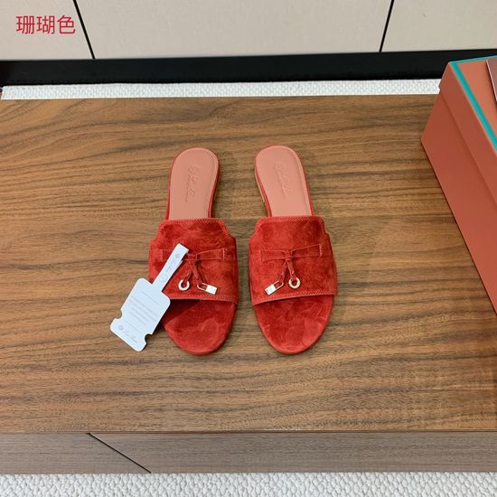 Loro Piana Suede Flat Slides With Decorative Charm Strap