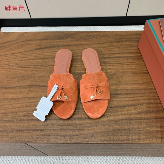 Loro Piana Suede Flat Slides With Decorative Charm Strap
