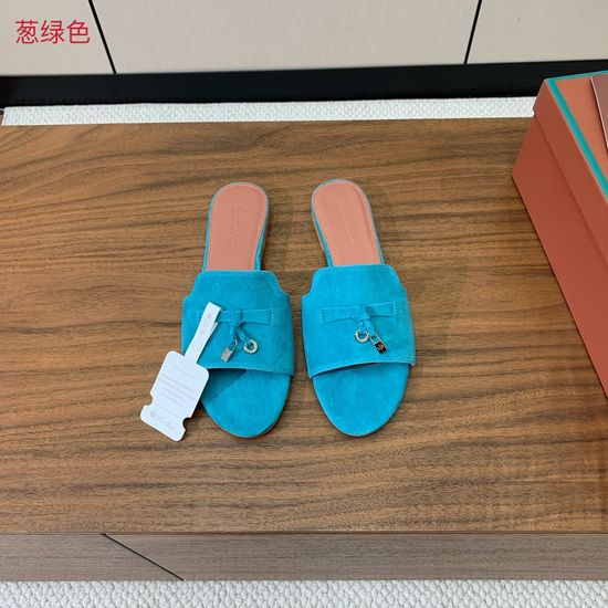Loro Piana Suede Flat Slides With Decorative Charm Strap