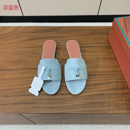 Loro Piana Suede Flat Slides With Decorative Charm Strap