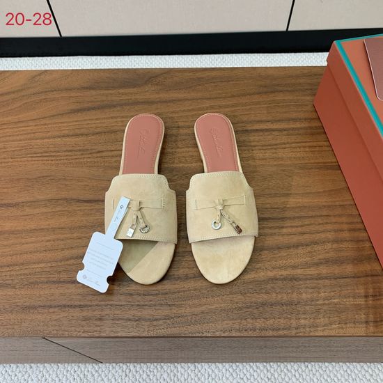 Loro Piana Suede Flat Slides With Decorative Charm Strap