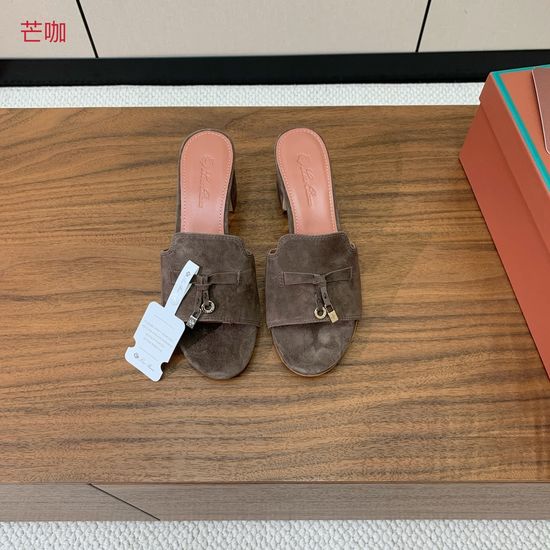 Loro Piana Suede Flat Slides With Decorative Charm Strap