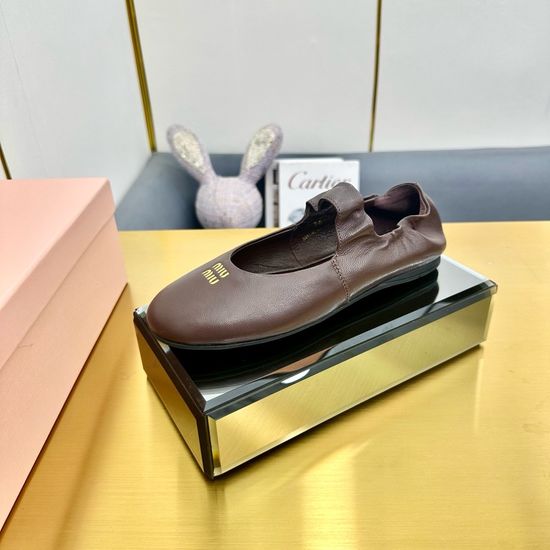Miu Miu Runway Style Soft Leather Flat Shoes with Original Packaging