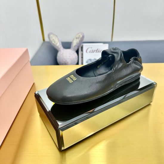 Miu Miu Runway Style Soft Leather Flat Shoes with Original Packaging