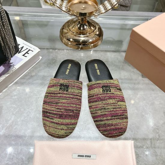 Miu Miu Woven Fabric Closed Toe Casual Slip On House Slides