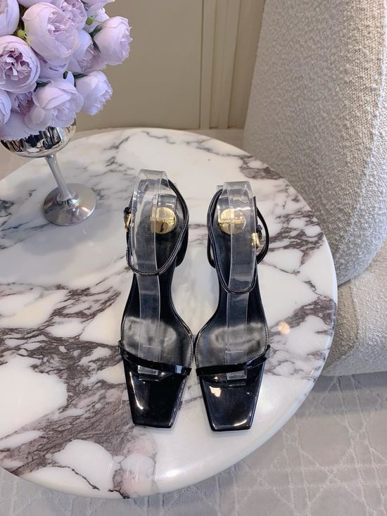 Yves Saint Laurent Stable Gold Bar Mid-Heel Sandals