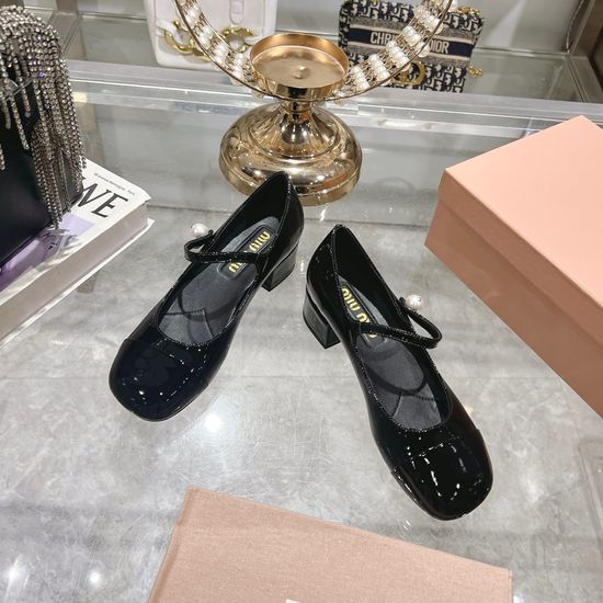 Miu Miu Color Block Chunky Heel Mary Jane Pearl Buckle Dress Shoes
